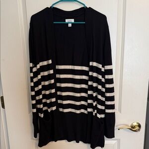 Croft & Barrow Black and White Striped Open-Front Cardigan with pockets XL